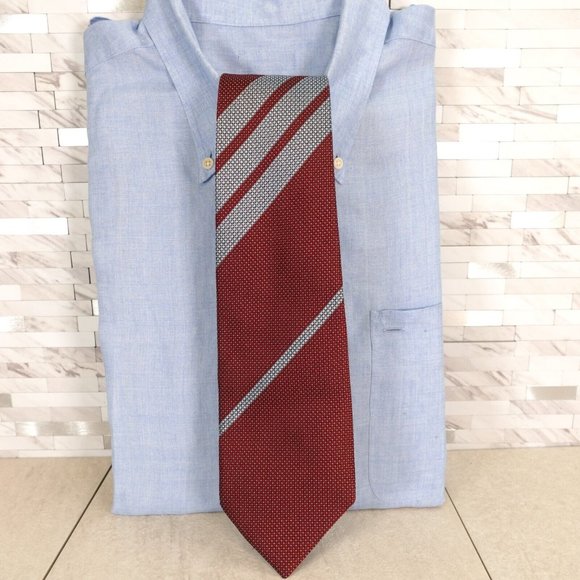 Takashimaya Other - TAKASHIMAYA Men's Red Wine Light Blue Striped Neck Tie Business Classic Textured